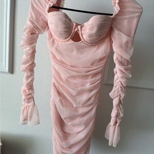 Oh Polly Blush Pink Ruched Mini Dress